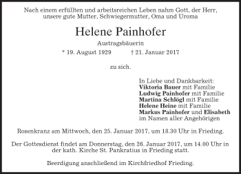 Traueranzeige von Helene Painhofer von merkurtz
