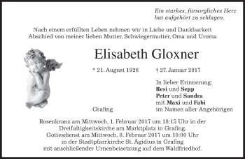 Traueranzeige von Elisabeth Gloxner von merkurtz