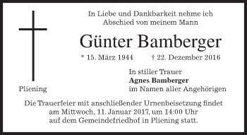 Traueranzeige von Günter Bamberger von merkurtz