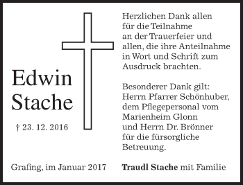 Traueranzeige von Edwin Stache von merkurtz