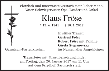 Traueranzeige von Klaus Fröse von merkurtz