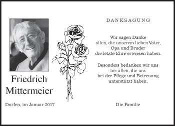 Traueranzeige von Friedrich Mittermeier von merkurtz