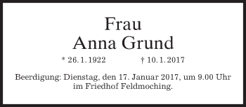 Traueranzeige von Anna Grund von merkurtz