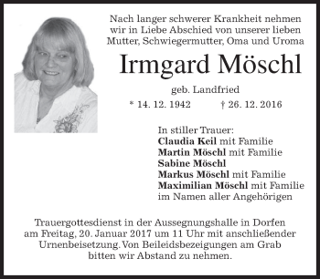 Traueranzeige von Irmgard Möschl von merkurtz