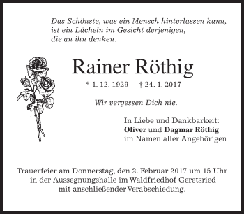 Traueranzeige von Rainer Röthig von merkurtz