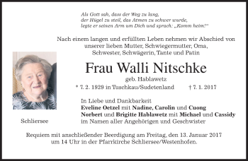 Traueranzeige von Walli Nitschke von merkurtz