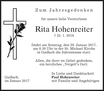 Traueranzeige von Rita Hohenreiter von merkurtz