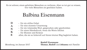 Traueranzeige von Balbina Eisenmann von merkurtz