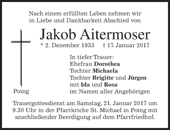 Traueranzeige von Jakob Aitermoser von merkurtz