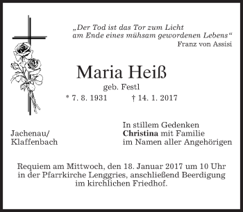 Traueranzeige von Maria Heiß von merkurtz