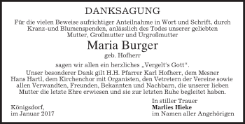 Traueranzeige von Maria Burger von merkurtz