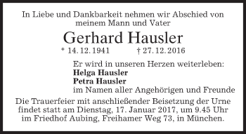 Traueranzeige von Gerhard Hausler von merkurtz