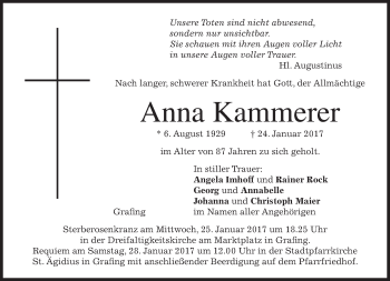 Traueranzeige von Anna Kammerer von merkurtz
