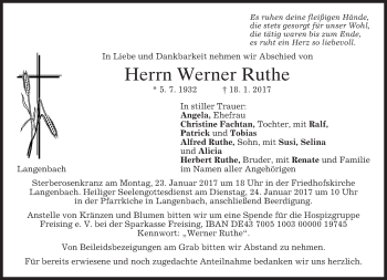 Traueranzeige von Werner Ruthe von merkurtz