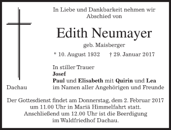Traueranzeige von Edith Neumayer von merkurtz