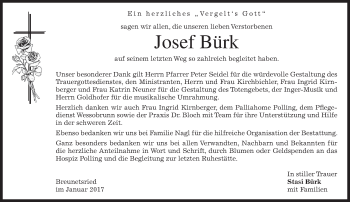 Traueranzeige von Josef Bürk von merkurtz