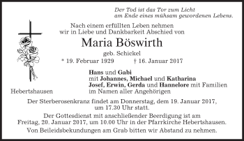 Traueranzeige von Maria Böswirth