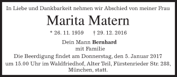 Traueranzeige von Marita Matern von merkurtz