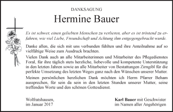 Traueranzeige von Hermine Bauer von merkurtz