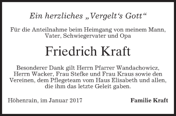 Traueranzeige von Friedrich Kraft von merkurtz