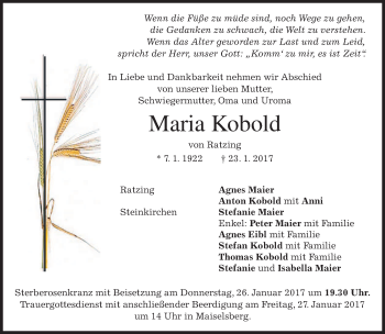 Traueranzeige von Maria Kobold von merkurtz