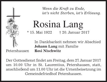 Traueranzeige von Rosina Lang von merkurtz