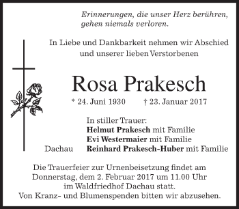 Traueranzeige von Rosa Prakesch von merkurtz