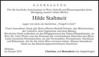 Traueranzeige von Hilde Staltmeir von merkurtz