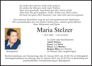 Traueranzeige von Maria Stelzer von merkurtz