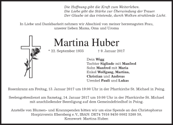 Traueranzeige von Martina Huber von merkurtz
