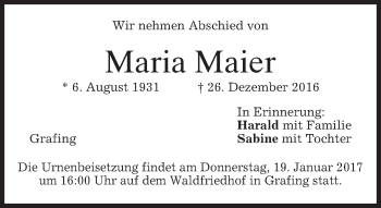 Traueranzeige von Maria Maier von merkurtz