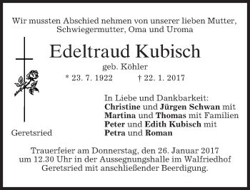 Traueranzeige von Edeltraud Kubisch von merkurtz