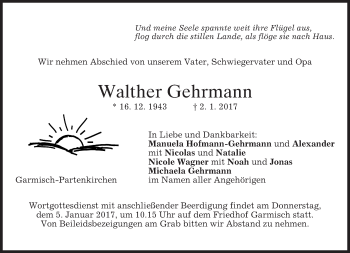 Traueranzeige von Walther Gehrmann von merkurtz