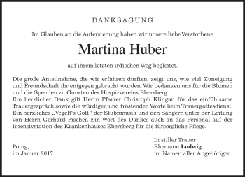 Traueranzeige von Martina Huber von merkurtz