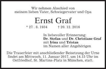 Traueranzeige von Ernst Graf von merkurtz