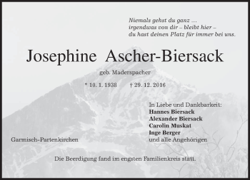 Traueranzeige von Josephine Ascher-Biersack von merkurtz