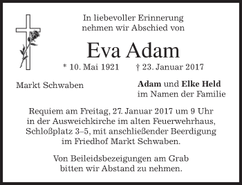 Traueranzeige von Eva Adam von merkurtz