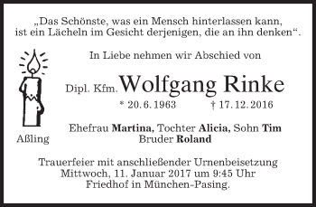 Traueranzeige von Wolfgang Rinke von merkurtz