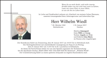 Traueranzeige von Wilhelm Wiedl von merkurtz