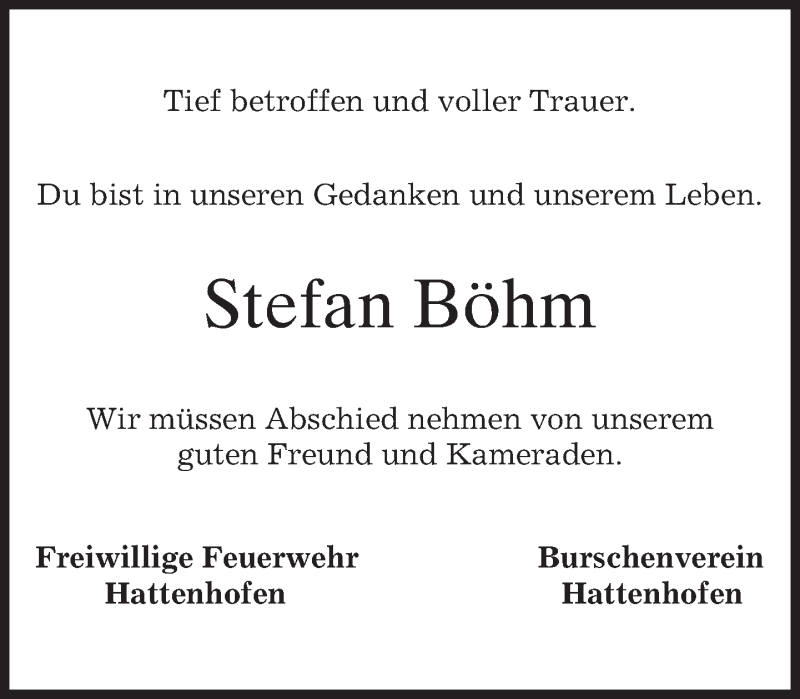  Traueranzeige für Stefan Böhm vom 03.01.2017 aus merkurtz