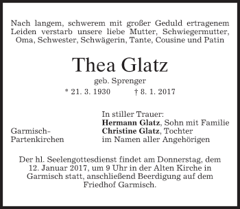 Traueranzeige von Thea Glatz von merkurtz