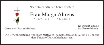Traueranzeige von Marga Ahrens von merkurtz
