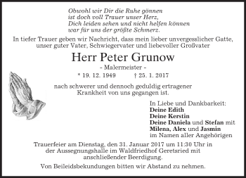 Traueranzeige von Peter Grunow von merkurtz
