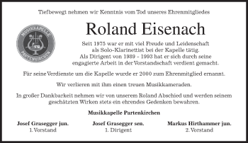 Traueranzeige von Roland Eisenach von merkurtz