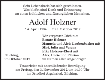 Traueranzeige von Adolf Holzner von merkurtz