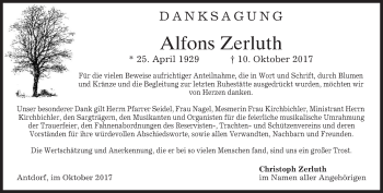 Traueranzeige von Alfons Zerluth von merkurtz