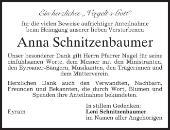 Traueranzeige von Anna Schnitzenbaumer von merkurtz