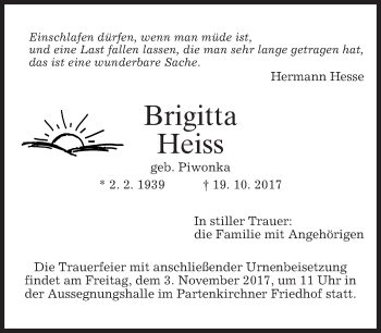 Traueranzeige von Brigitta Heiss von merkurtz