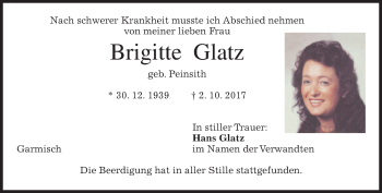 Traueranzeige von Brigitte Glatz von merkurtz
