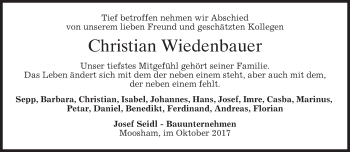 Traueranzeige von Christian Wiedenbauer von merkurtz